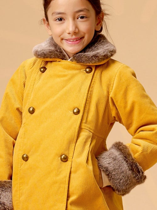 Abrigo Largo para Niña | Terciopelo Amarillo | Cuello de Pelo Sintético | ANOUSHKA - Kiabi