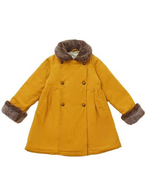 Abrigo Largo para Niña | Terciopelo Amarillo | Cuello de Pelo Sintético | ANOUSHKA - Kiabi