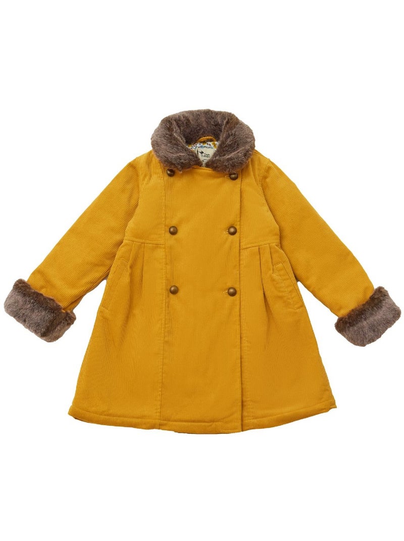 Abrigo Largo para Niña | Terciopelo Amarillo | Cuello de Pelo Sintético | ANOUSHKA Amarillo - Kiabi