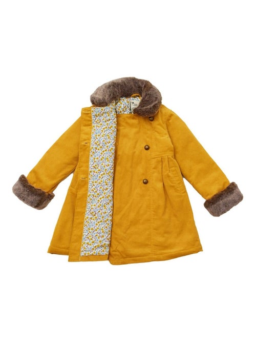 Abrigo Largo para Niña | Terciopelo Amarillo | Cuello de Pelo Sintético | ANOUSHKA - Kiabi