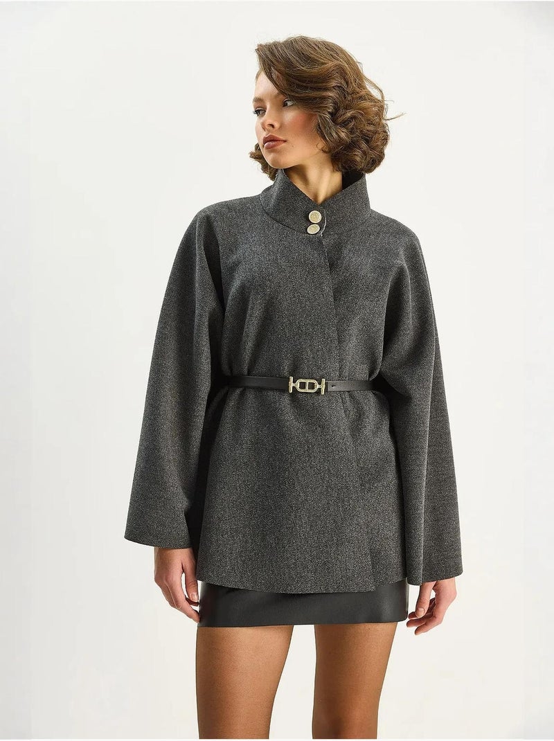 Abrigo largo texturizado con cierre de botones lucci Gris negro - Kiabi