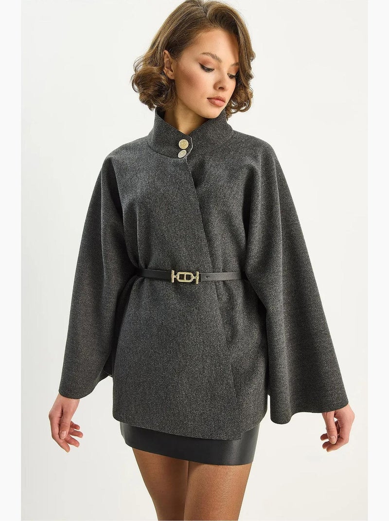 Abrigo largo texturizado con cierre de botones lucci Gris negro - Kiabi