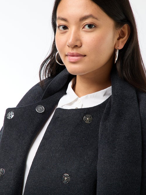 Abrigo largo tipo lana con cuello redondo y bufanda cosida - Kiabi