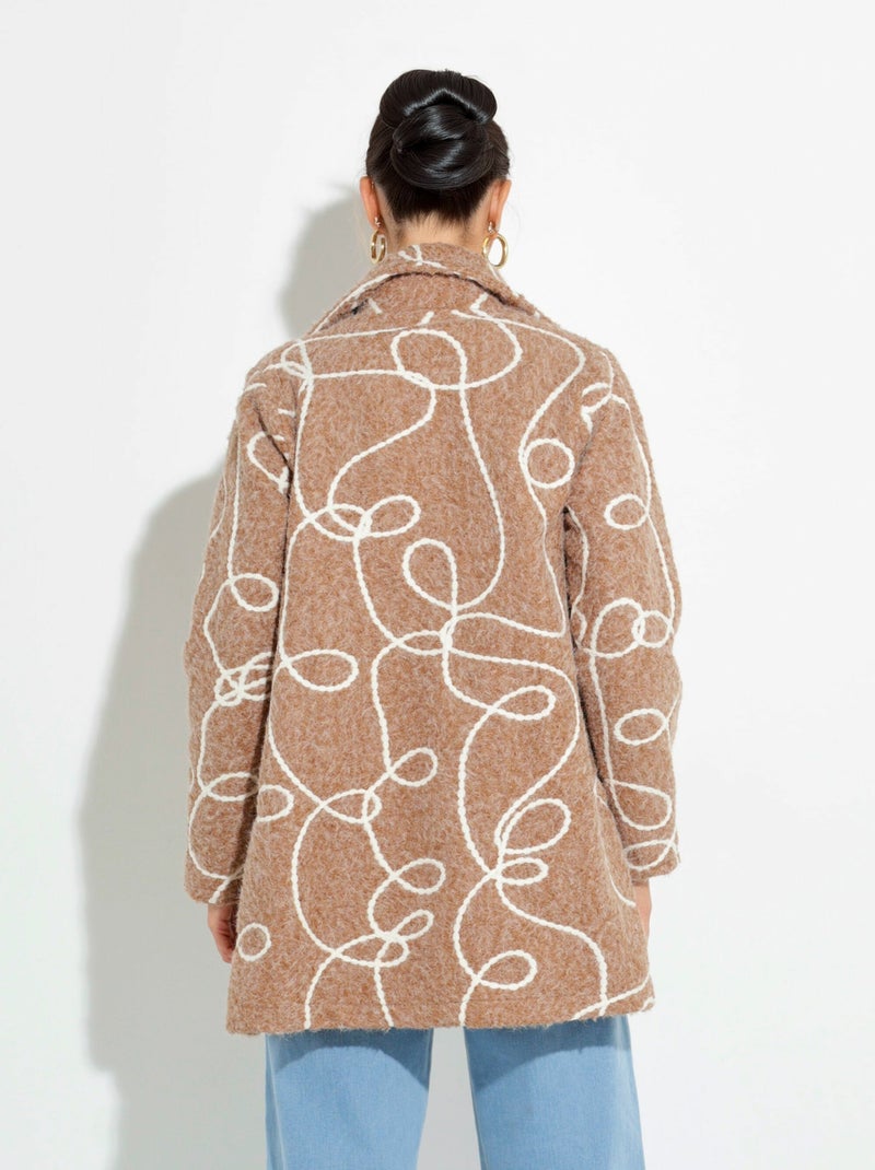 Abrigo largo y elegante de lana hervida estilo guisante - Afibel Beige - Kiabi