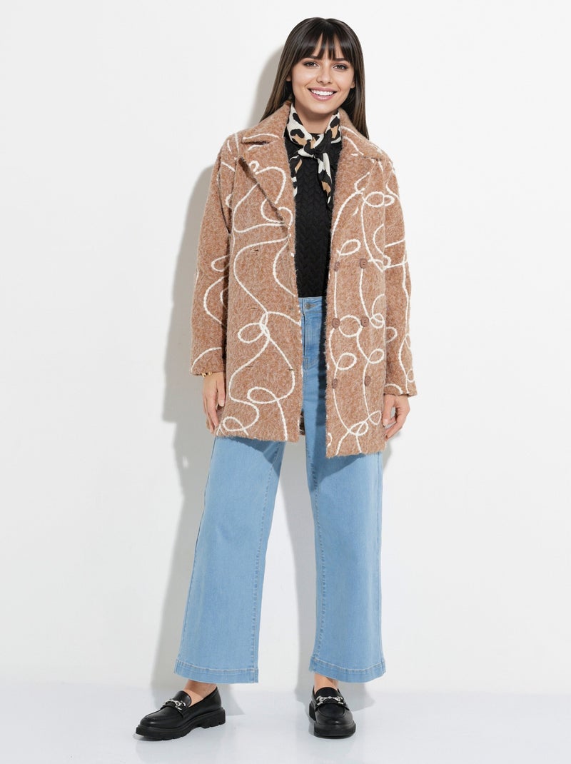 Abrigo largo y elegante de lana hervida estilo guisante - Afibel Beige - Kiabi