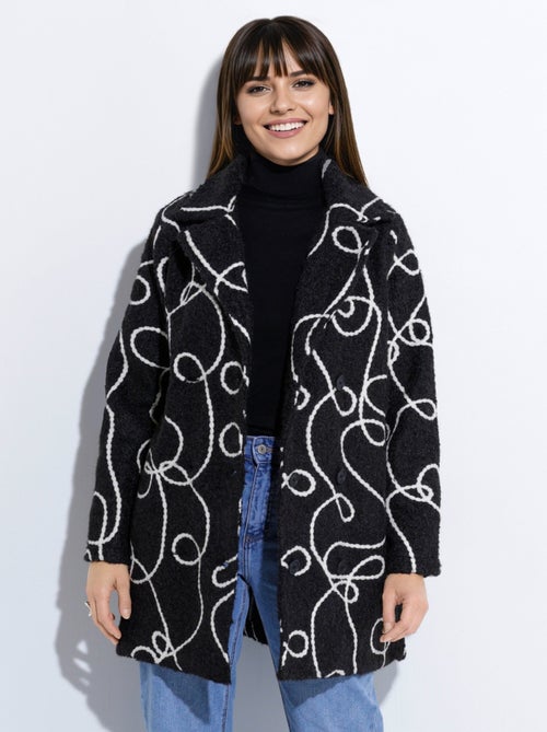 Abrigo largo y elegante de lana hervida estilo guisante - Afibel - Kiabi