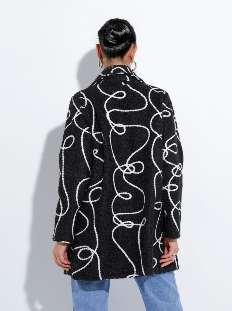 Abrigo largo y elegante de lana hervida estilo guisante - Afibel Negro - Kiabi