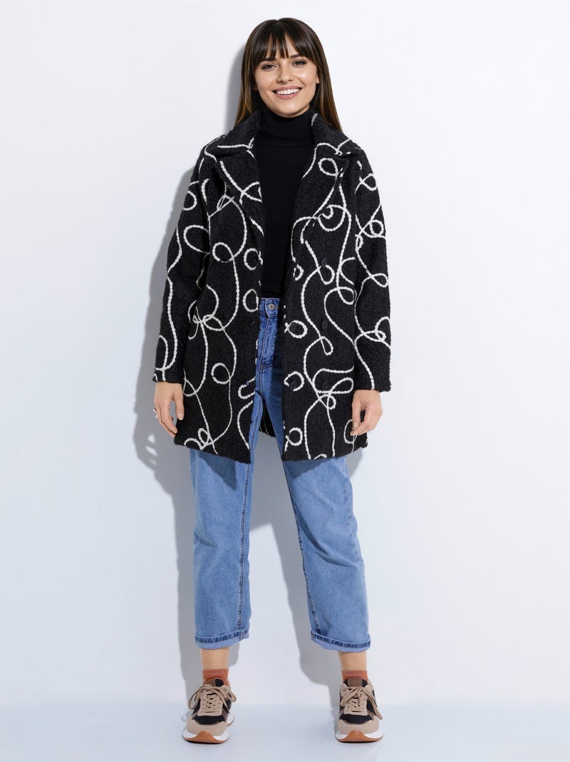 Abrigo largo y elegante de lana hervida estilo guisante - Afibel Negro - Kiabi