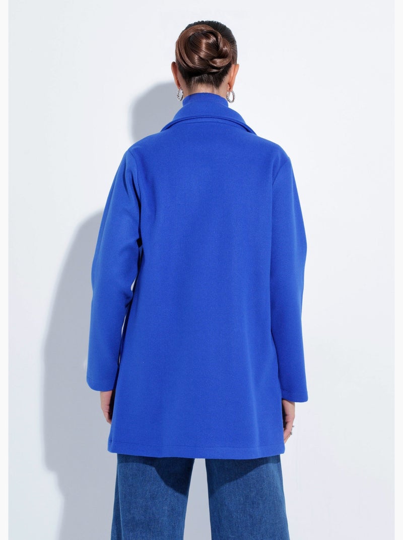 Abrigo largo y liso estilo paño de lana - Afibel Azul eléctrico - Kiabi