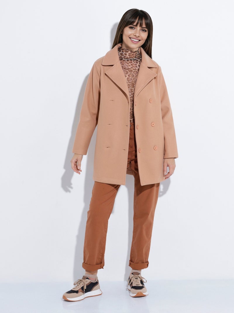 Abrigo largo y liso estilo paño de lana - Afibel Camel - Kiabi