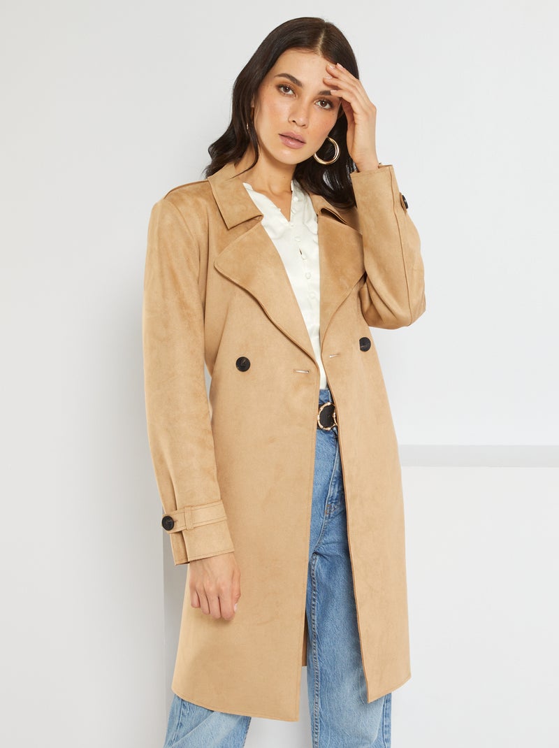 Abrigo midi de antelina BEIGE - Kiabi
