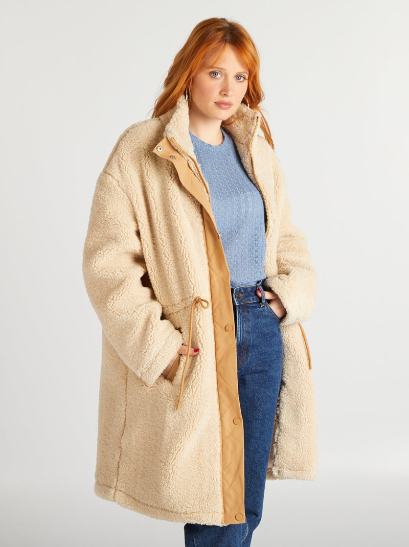 Abrigo midi de borreguito BEIGE - Kiabi