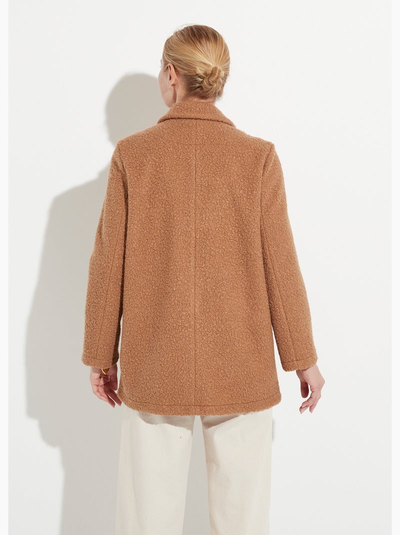 Abrigo midi de felpa francesa con botones - Afibel Camel - Kiabi