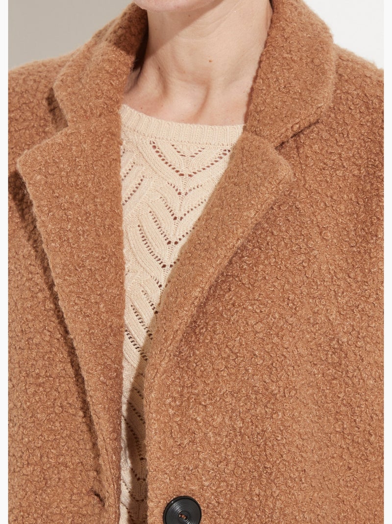Abrigo midi de felpa francesa con botones - Afibel Camel - Kiabi