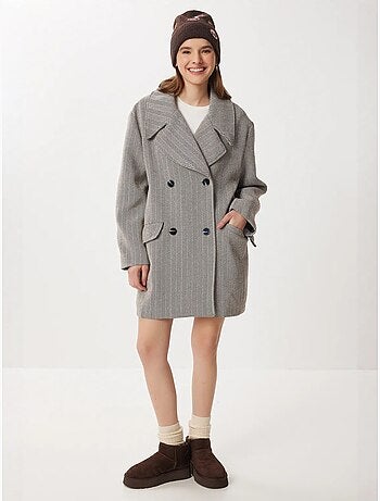 Abrigo midi oversize de lana y algodón en espiga istanbul