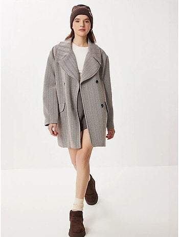 Abrigo midi oversize de lana y algodón en espiga istanbul