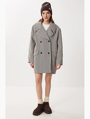 Abrigo midi oversize de lana y algodón en espiga istanbul