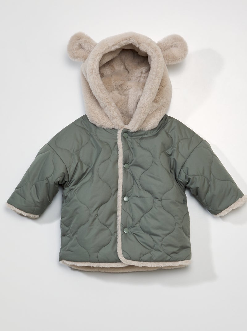 Abrigo quilting impermeable con pelo KAKI - Kiabi