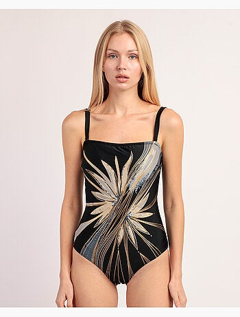 ADMAS Bañador Bandeau Gold Flowers para Mujer