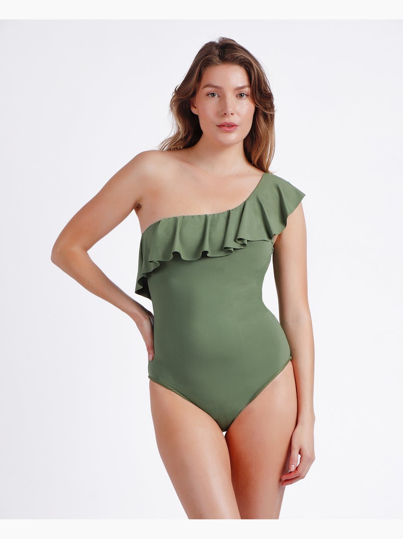 ADMAS Bañador Copas Volante Lateral para Mujer Verde bosque - Kiabi