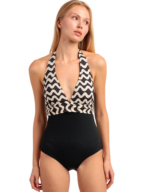 ADMAS Bañador Halter Waves White and Black para Mujer - Kiabi ADMAS Bañador Halter Waves White and Black para Mujer - Kiabi