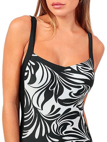 ADMAS Bañador Reductor Bandas Curvy Black and White para Mujer