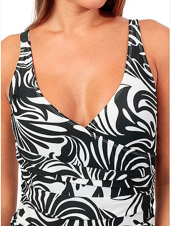 ADMAS Bañador Reductor Drapeado Curvy Black and White para Mujer