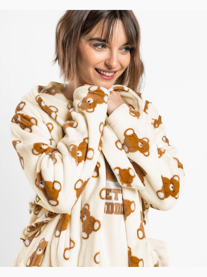 ADMAS Bata Calentita Manga Larga Bear Hugs para Mujer Crudo - Kiabi