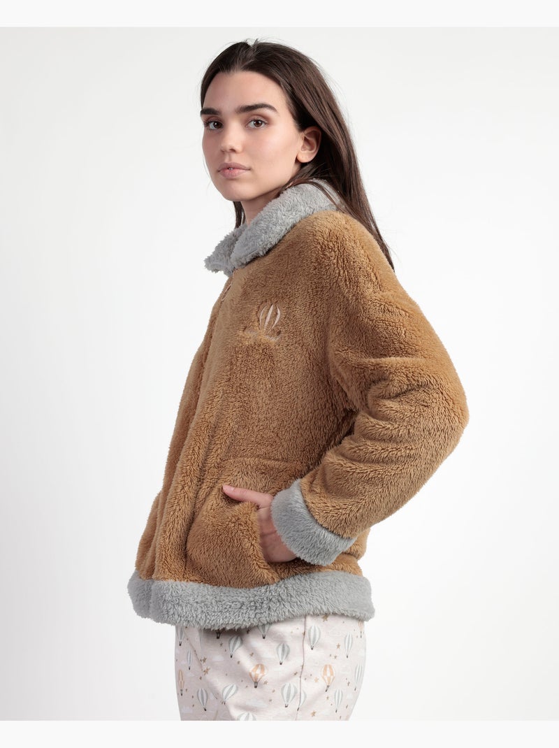 ADMAS Bata Manga Larga Calentita Enjoy Every Moment para Mujer Camel - Kiabi