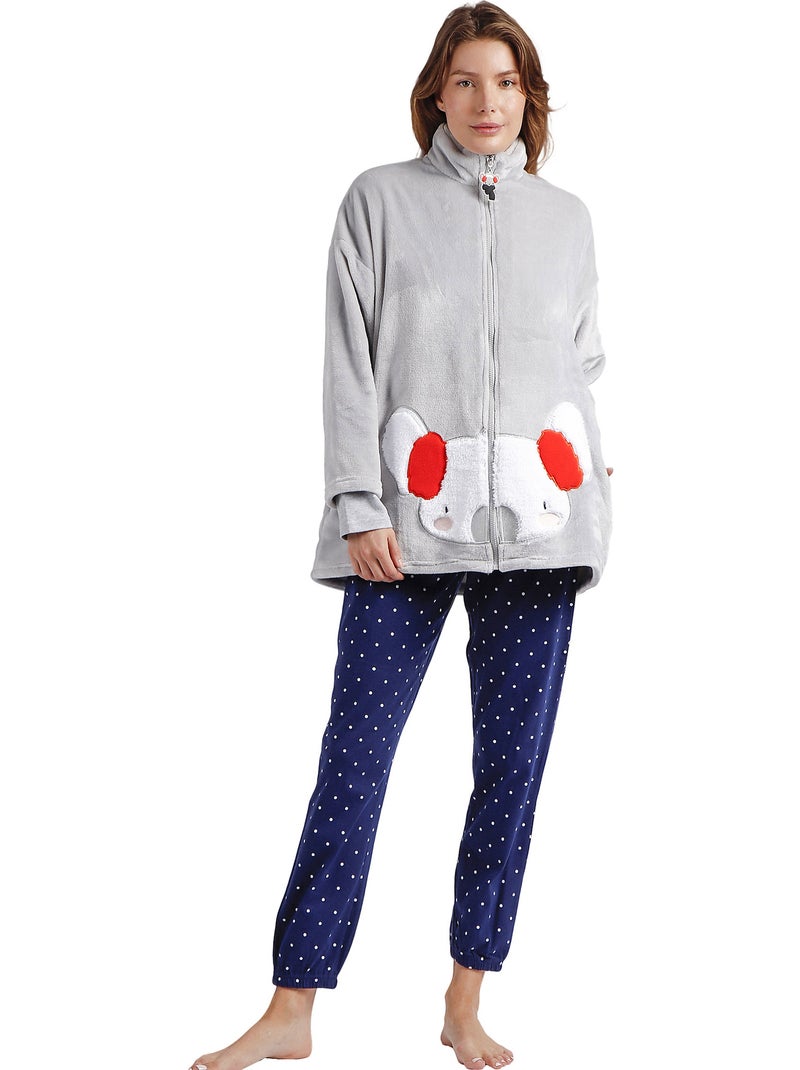ADMAS Bata Manga Larga Calentita Good Morning Mouse para Mujer Gris - Kiabi