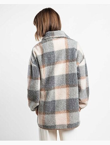 ADMAS Bata Manga Larga Calentita Sherpa Cuadros Dolce Home para Mujer