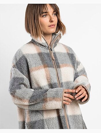 ADMAS Bata Manga Larga Calentita Sherpa Cuadros Dolce Home para Mujer