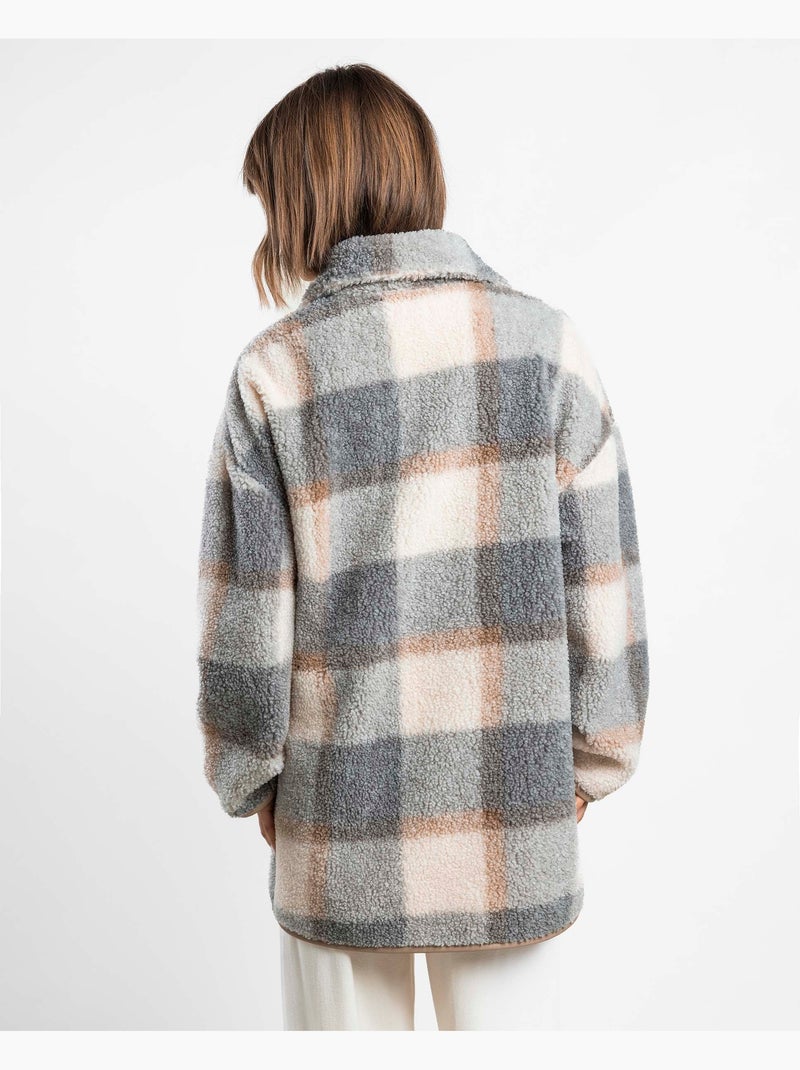 ADMAS Bata Manga Larga Calentita Sherpa Cuadros Dolce Home para Mujer Crudo - Kiabi