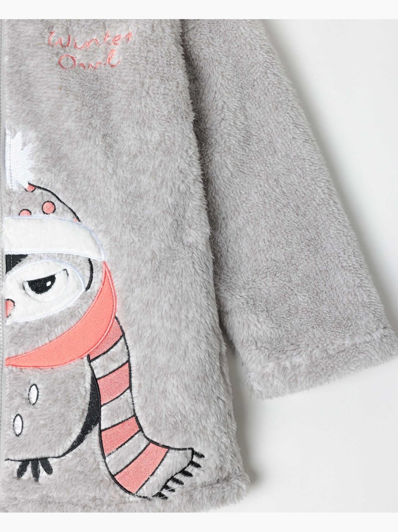 ADMAS Bata Manga Larga Calentita Winter Owl para Niña Gris jaspeado - Kiabi