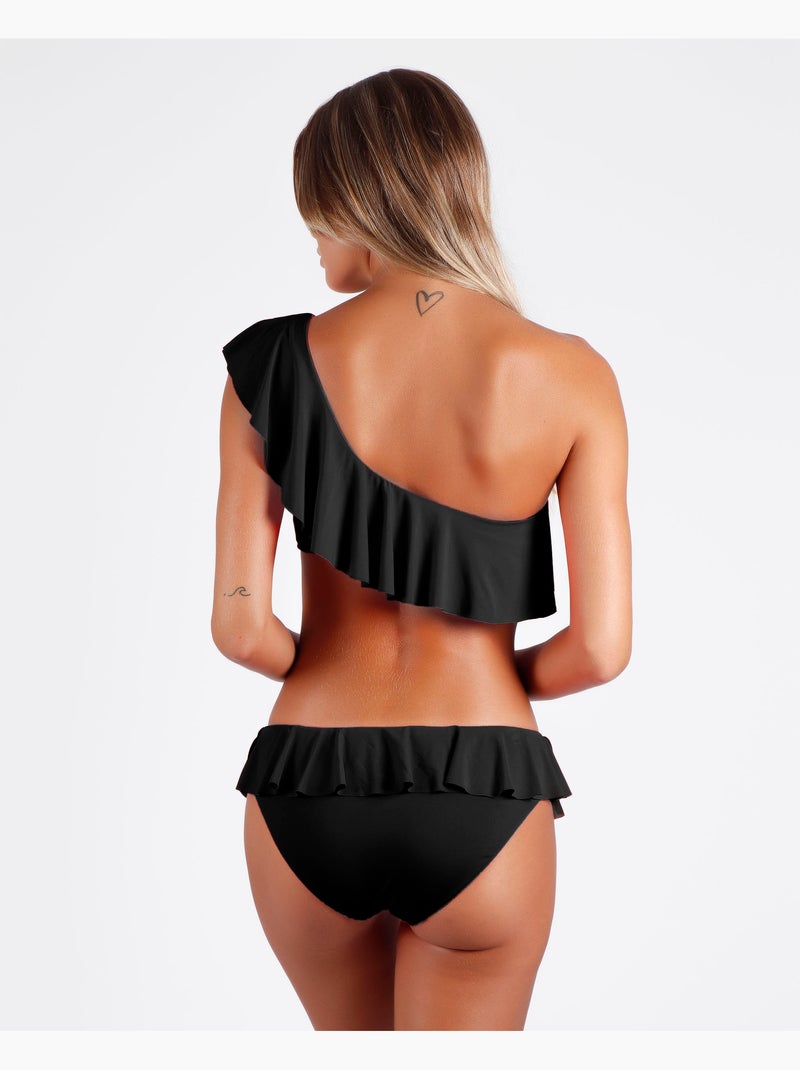ADMAS Bikini Asimétrico Volante para Mujer Negro - Kiabi