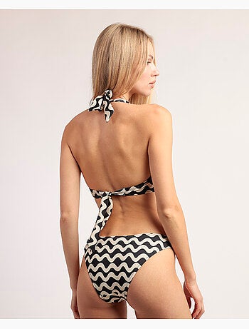 ADMAS Bikini Halter Waves White and Black para Mujer
