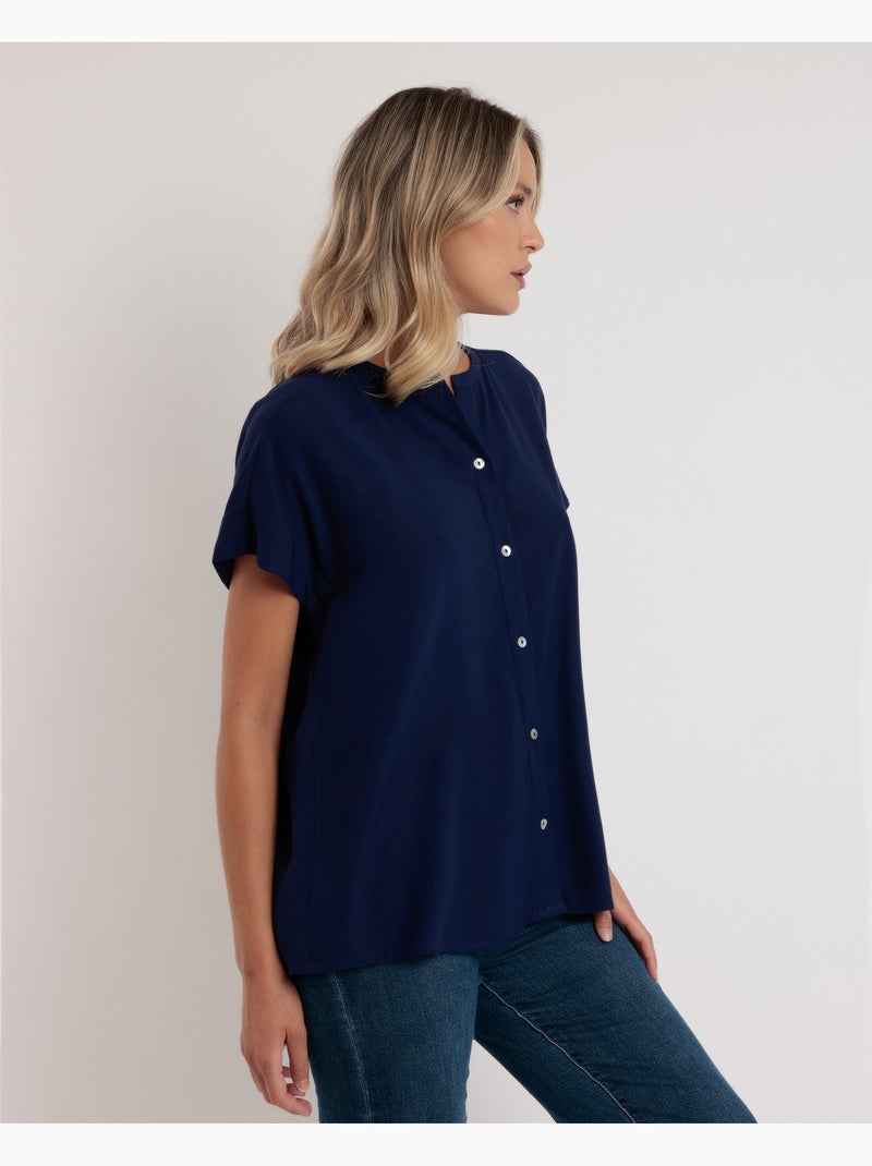 ADMAS Camisa Manga Corta Fluida para Mujer Azul marino - Kiabi
