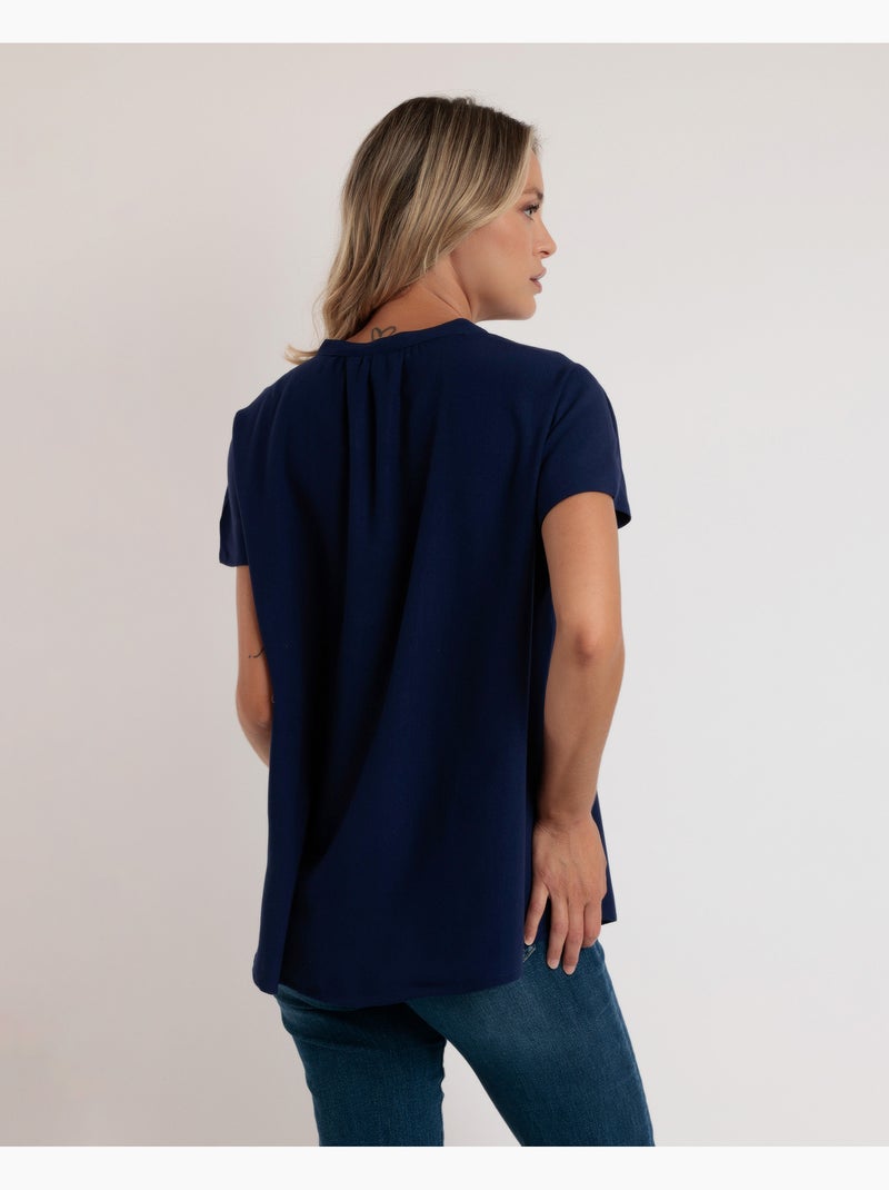 ADMAS Camisa Manga Corta Fluida para Mujer Azul marino - Kiabi