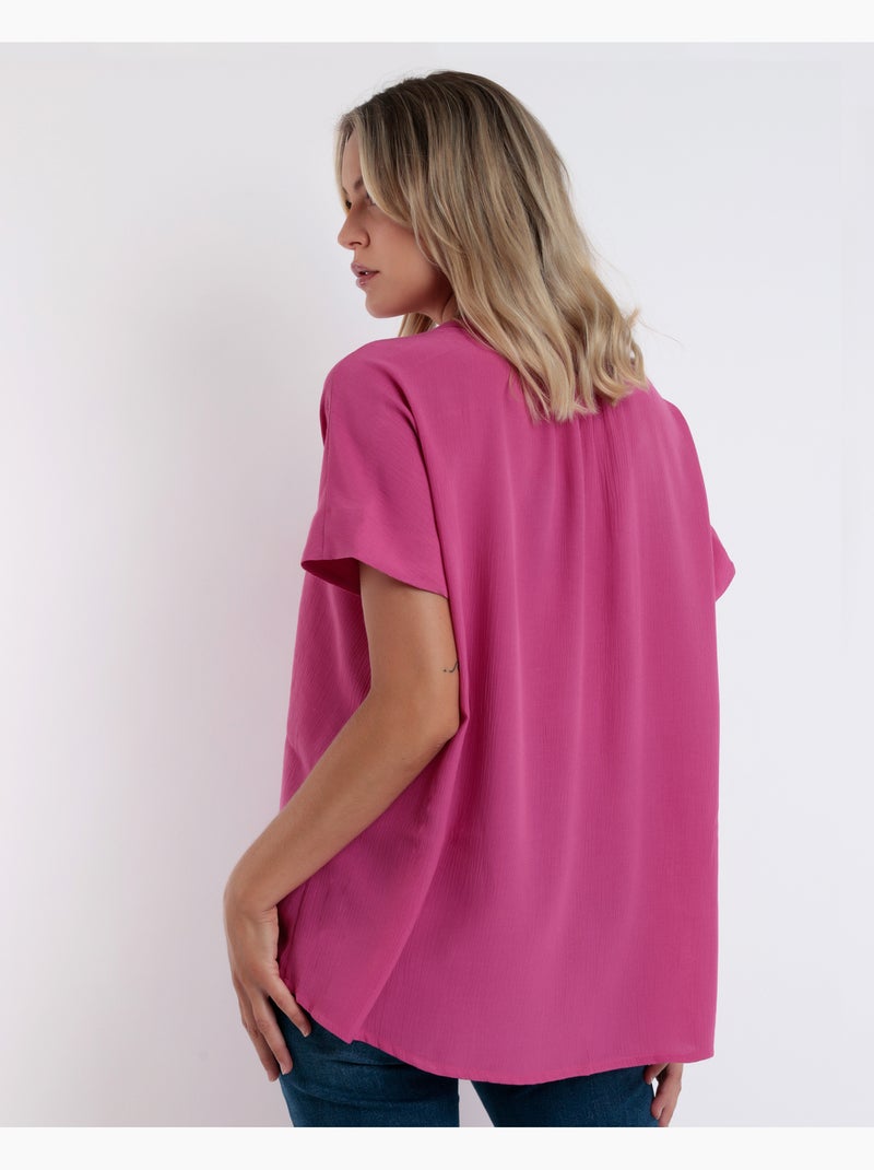 ADMAS Camisa Manga Corta Fluida para Mujer Rosa fucsia - Kiabi