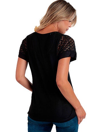 ADMAS Camiseta de Manga Corta Lace para Mujer