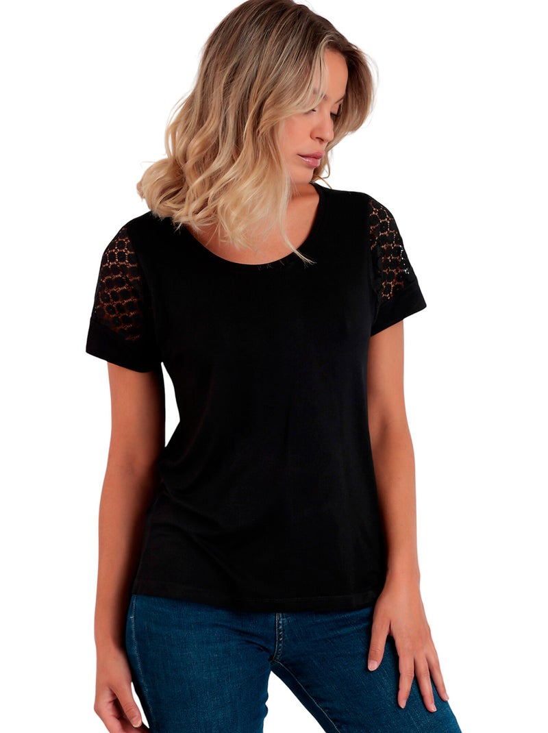 ADMAS Camiseta de Manga Corta Lace para Mujer Negro - Kiabi