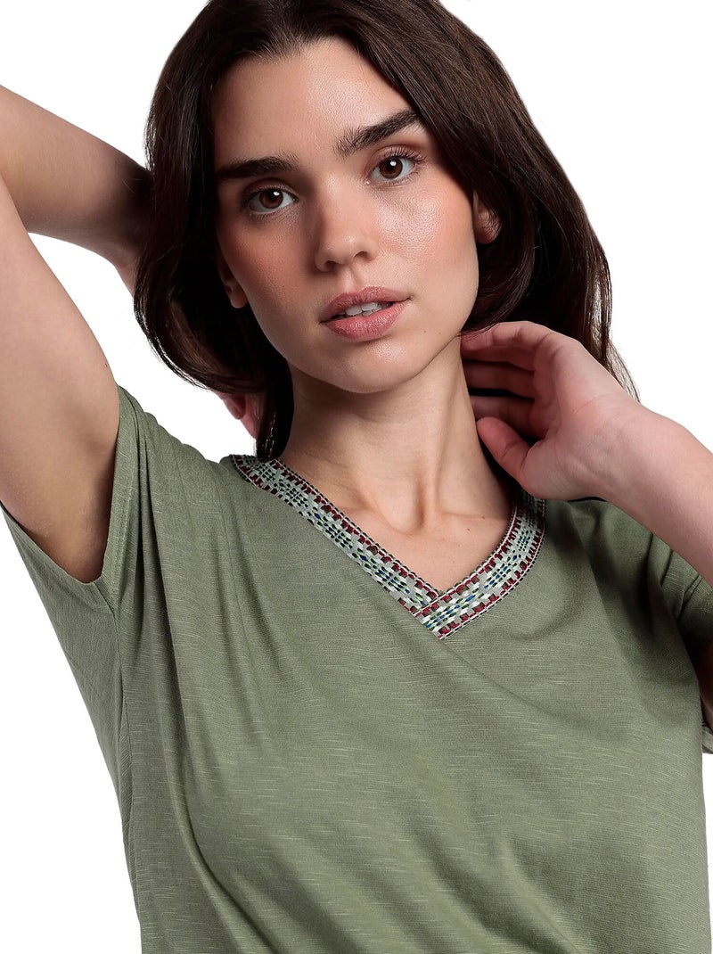 ADMAS Camiseta Manga Caída Mexico para Mujer Caqui - Kiabi