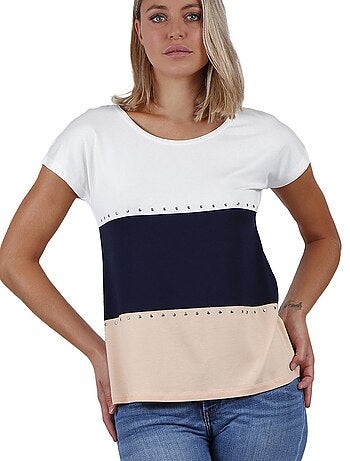 ADMAS Camiseta Manga Caída Tricolor para Mujer