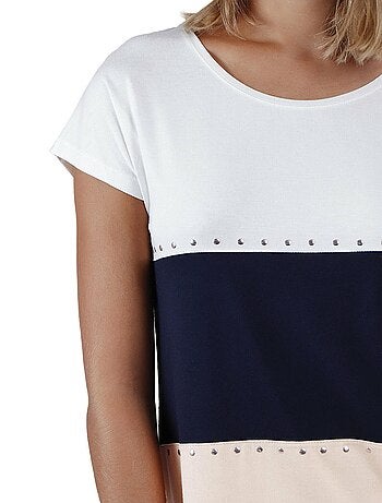 ADMAS Camiseta Manga Caída Tricolor para Mujer