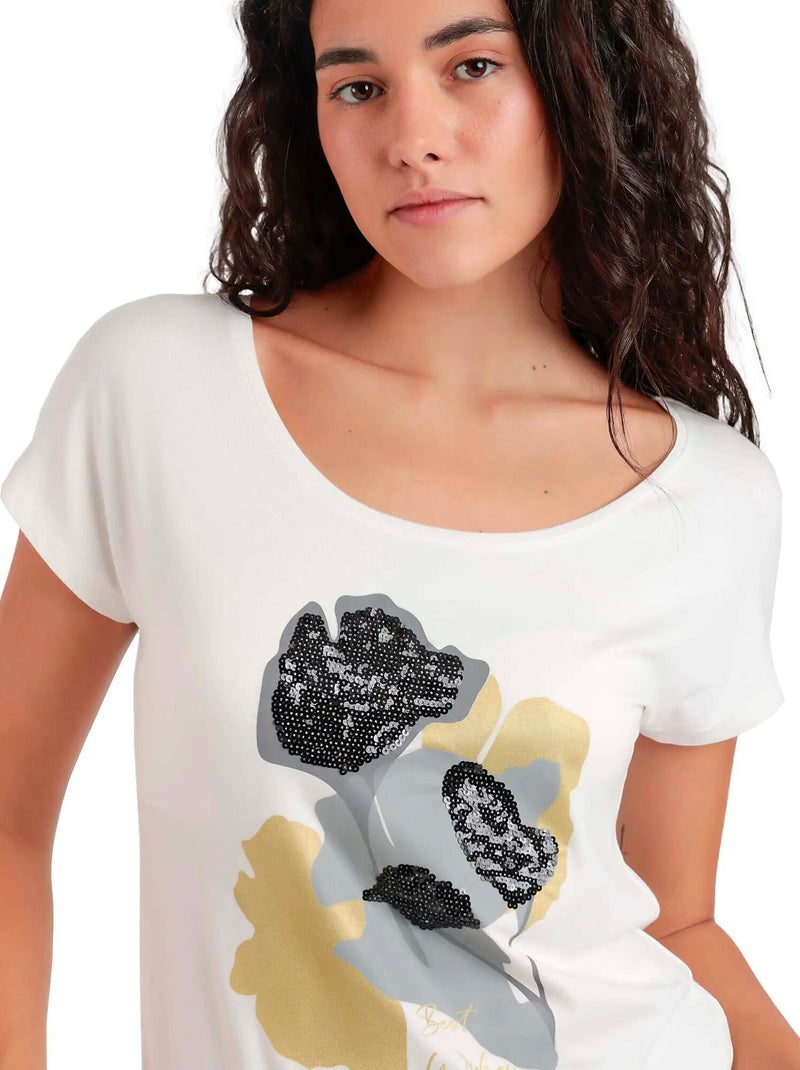 ADMAS Camiseta Manga Corta Best Wishes para Mujer Crudo - Kiabi