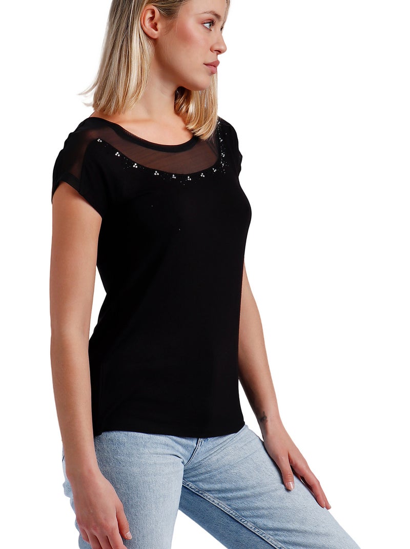 ADMAS Camiseta Manga Corta Brillo para Mujer Negro - Kiabi