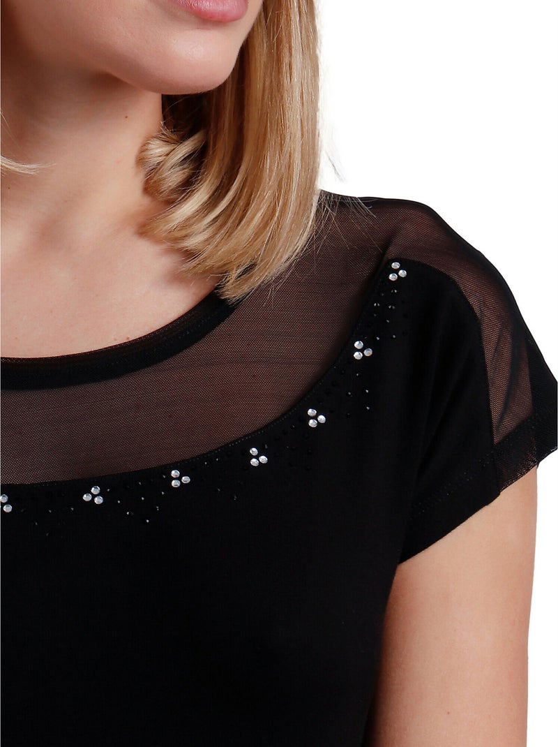 ADMAS Camiseta Manga Corta Brillo para Mujer Negro - Kiabi