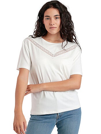 ADMAS Camiseta Manga Corta Chest Lace para Mujer