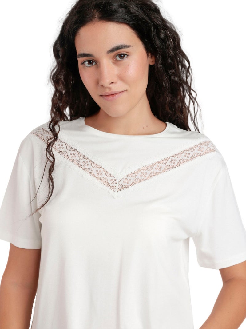 ADMAS Camiseta Manga Corta Chest Lace para Mujer Crudo - Kiabi