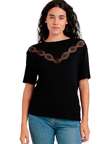 ADMAS Camiseta Manga Corta Chest Lace para Mujer